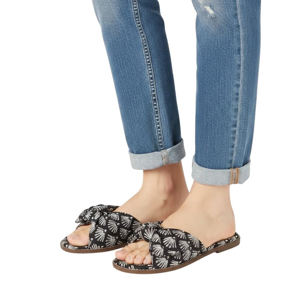 J.Crew Black Ivory Printed Knot Slide Sandals, US6